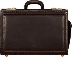 Maxwell Scott - Mens Luxury Leather Pilot Briefcase/Catalog Case with Combination Lock - Handmade - The Varese Dark Brown