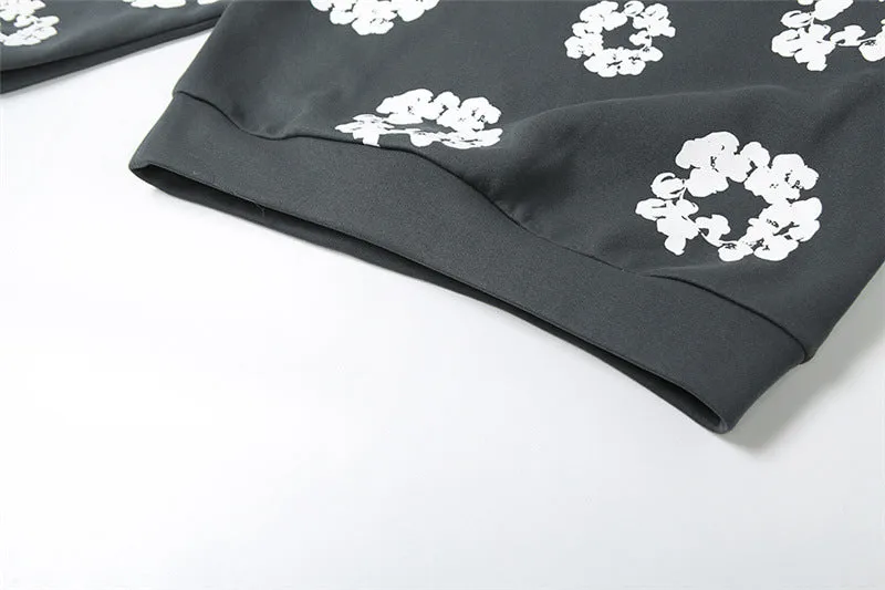MB FASHION Floral Pattern Half-Zip Collared Sweatshirt TOP 4567LY