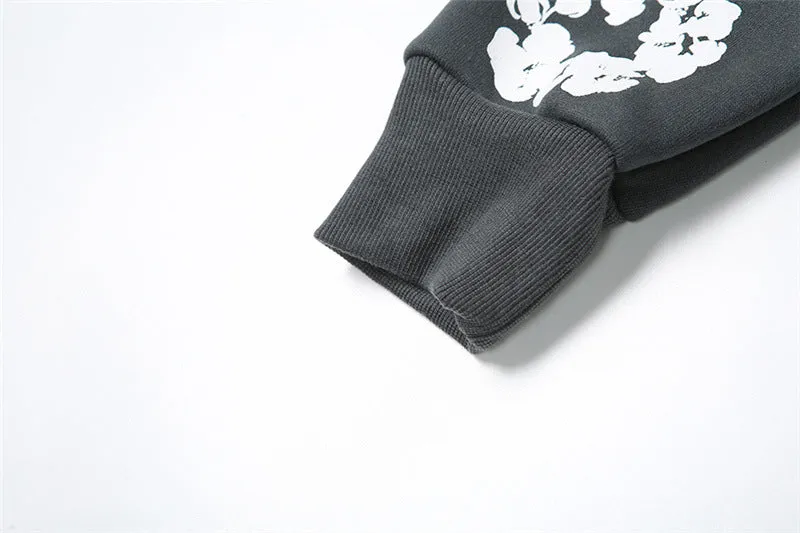 MB FASHION Floral Pattern Half-Zip Collared Sweatshirt TOP 4567LY