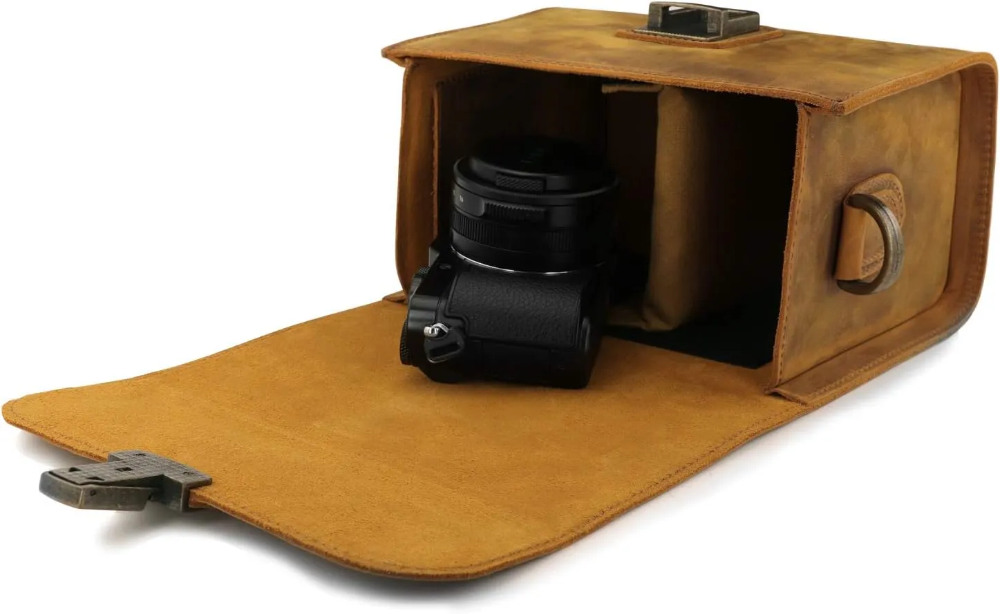 MegaGear Pebble Genuine Leather Camera Messenger Bag for Mirrorless, Instant and DSLR Cameras