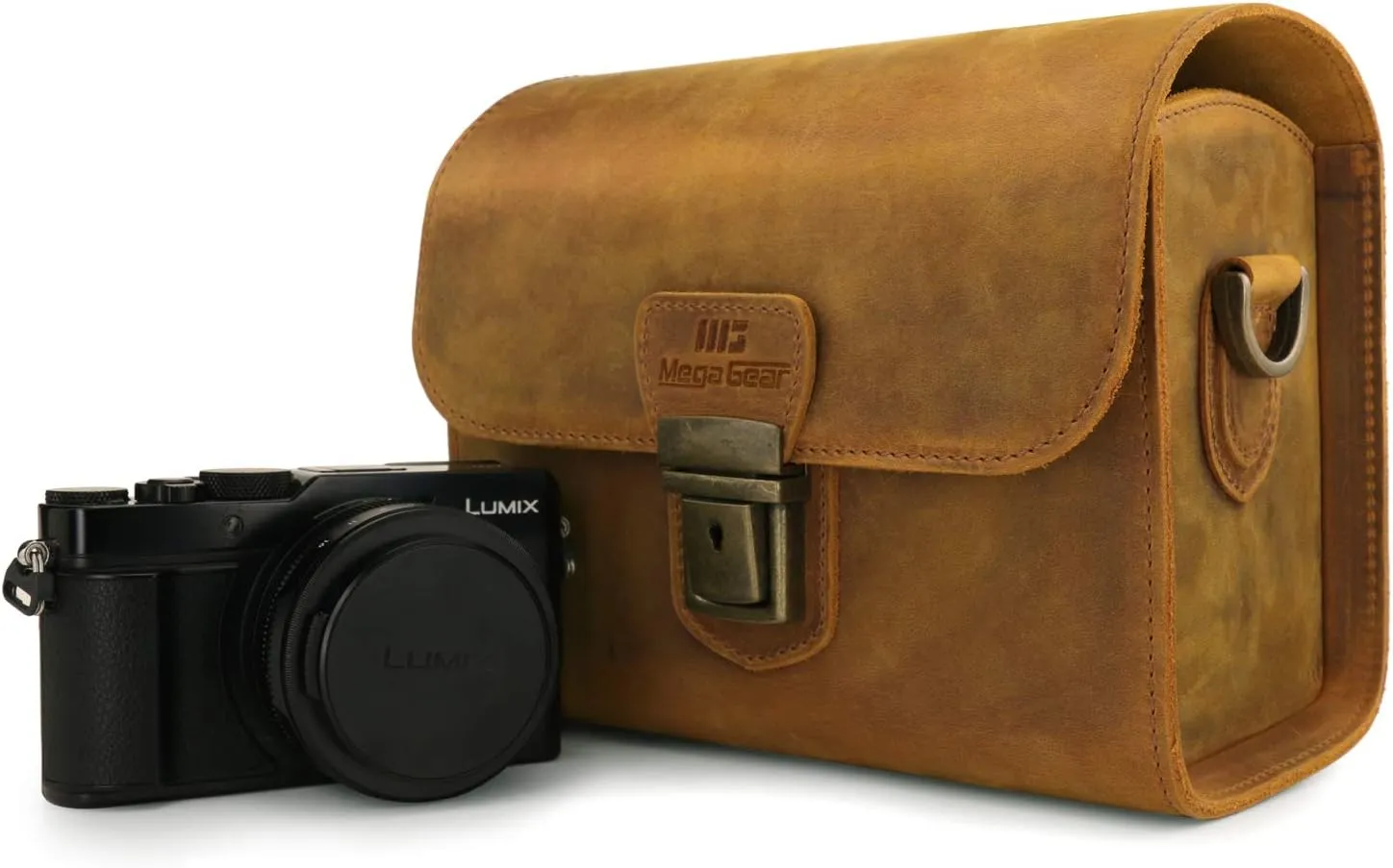 MegaGear Pebble Genuine Leather Camera Messenger Bag for Mirrorless, Instant and DSLR Cameras
