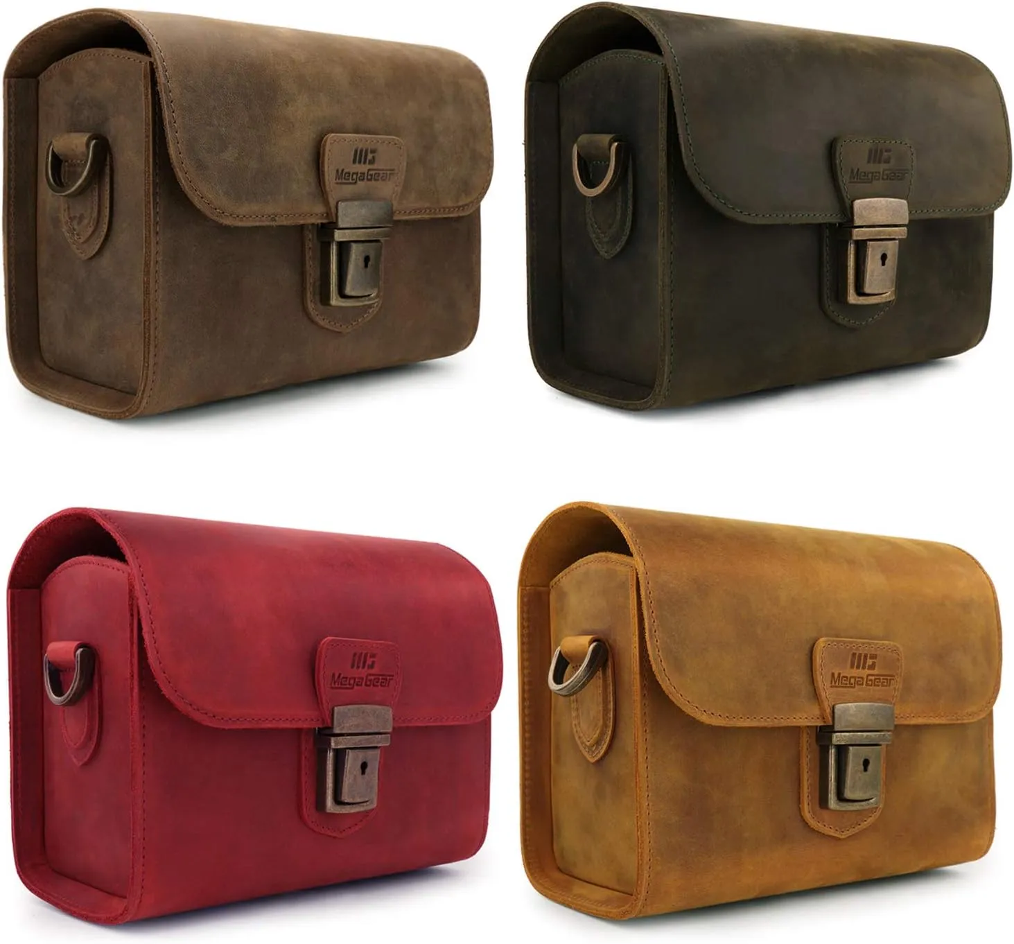 MegaGear Pebble Genuine Leather Camera Messenger Bag for Mirrorless, Instant and DSLR Cameras