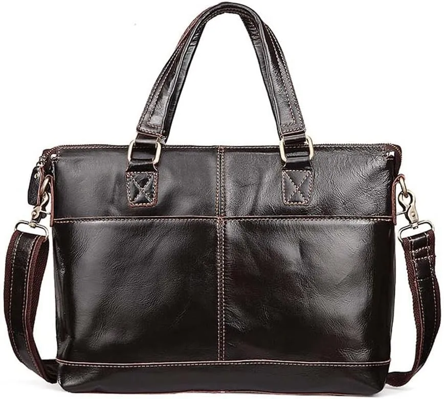 Men Genuine Leather Briefcase Convertible 13 Inch Messenger Bags Handbag Multifunction Business Travel Shoulder Bag