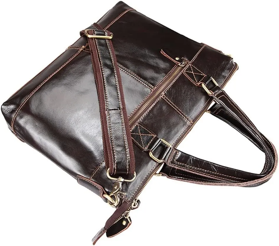 Men Genuine Leather Briefcase Convertible 13 Inch Messenger Bags Handbag Multifunction Business Travel Shoulder Bag