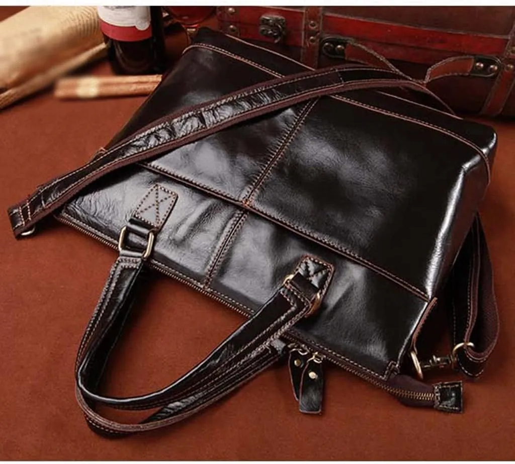 Men Genuine Leather Briefcase Convertible 13 Inch Messenger Bags Handbag Multifunction Business Travel Shoulder Bag