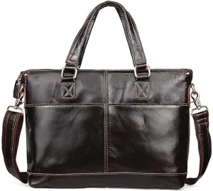 Men Genuine Leather Briefcase Convertible 13 Inch Messenger Bags Handbag Multifunction Business Travel Shoulder Bag