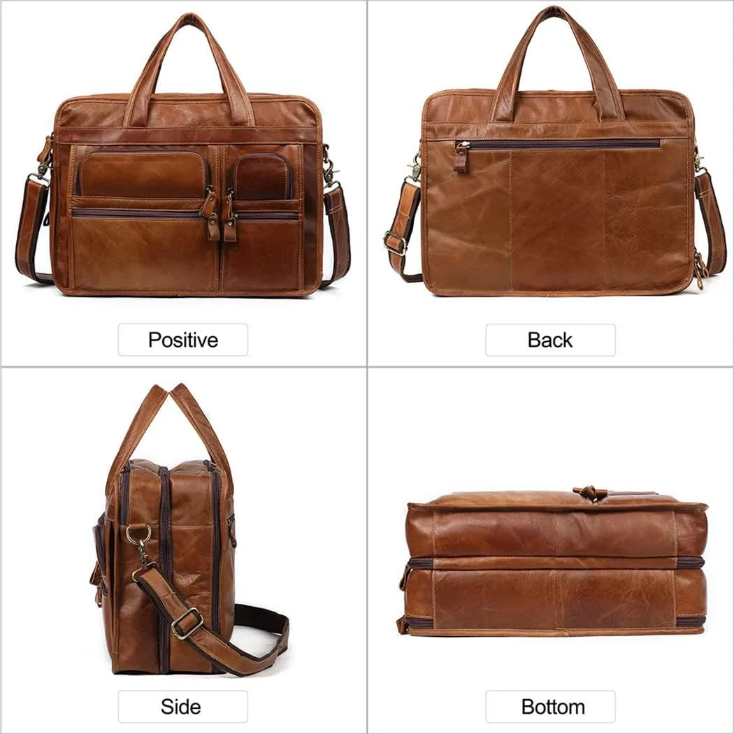 Men Genuine Leather Briefcase Laptop Casual Business Tote Shoulder Crossbody Bag Handbags Large Travel Bag