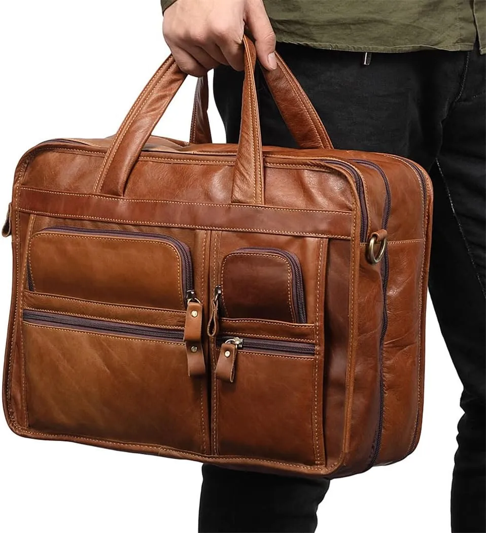Men Genuine Leather Briefcase Laptop Casual Business Tote Shoulder Crossbody Bag Handbags Large Travel Bag