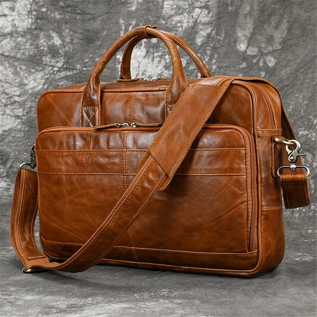 Men Genuine Leather Handbag Business Messenger Shoulder Bag 15.6'' Laptop Bag Computer Handbags Bags