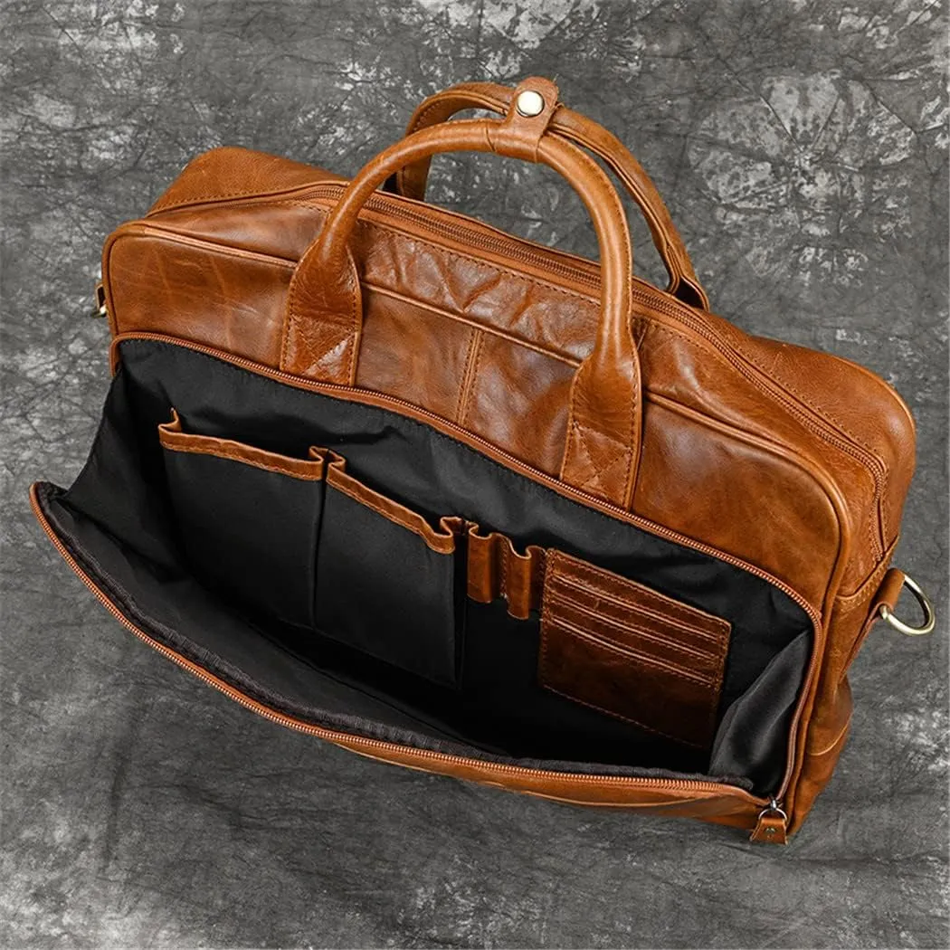 Men Genuine Leather Handbag Business Messenger Shoulder Bag 15.6'' Laptop Bag Computer Handbags Bags