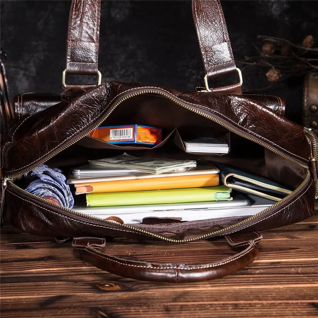 Men Leather Coffee Casual Men Briefcase Business Laptop Case Attache Messenger Bag Tote Bag