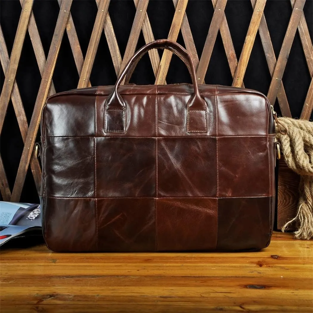 Men Oil Waxy Leather Antique Business Travel Briefcase Laptop Bag Attache Messenger Bag Portfolio Tote