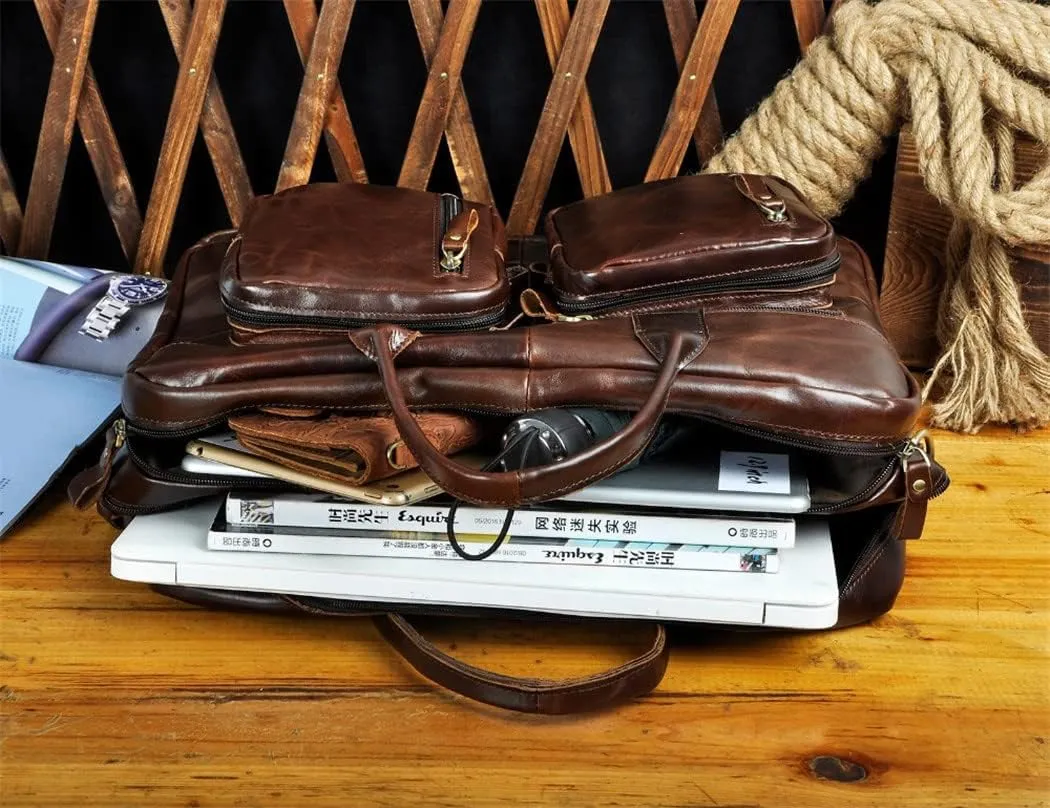 Men Oil Waxy Leather Antique Business Travel Briefcase Laptop Bag Attache Messenger Bag Portfolio Tote