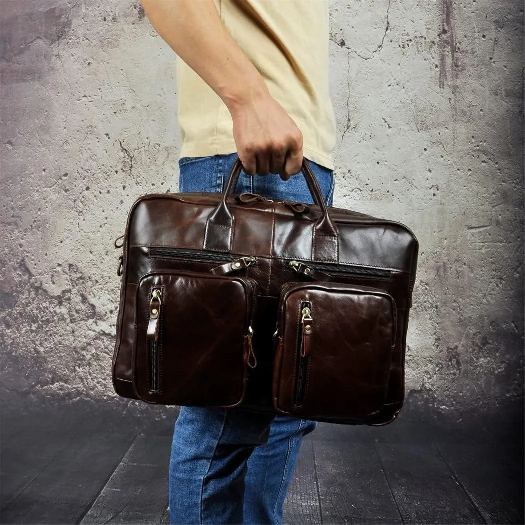 Men Oil Waxy Leather Antique Business Travel Briefcase Laptop Bag Attache Messenger Bag Portfolio Tote
