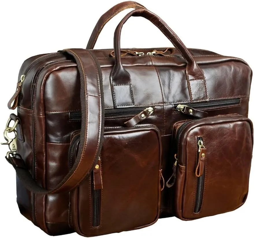 Men Oil Waxy Leather Antique Business Travel Briefcase Laptop Bag Attache Messenger Bag Portfolio Tote