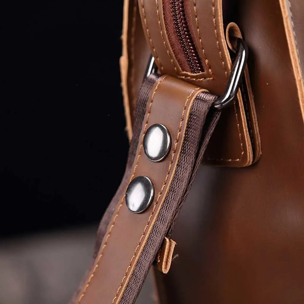 Men Pu Leather Briefcase Convertible 14 Inch Messenger Bags Handbag Multifunctional Youth Business Work Shoulder Bag