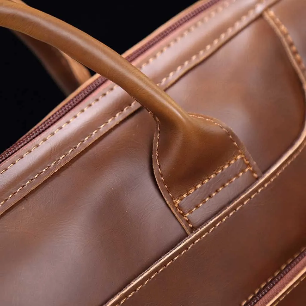 Men Pu Leather Briefcase Convertible 14 Inch Messenger Bags Handbag Multifunctional Youth Business Work Shoulder Bag