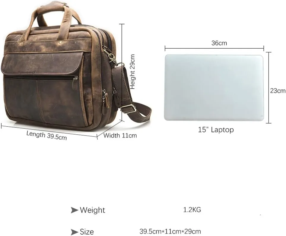 Men Real Leather Antique Briefcase Business 15.6" Laptop Cases Attache Messenger Bags
