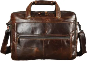 Men Real Leather Antique Briefcase Business 15.6" Laptop Cases Attache Messenger Bags
