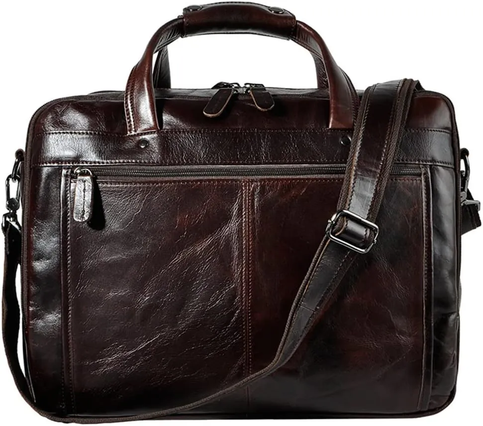 Men Real Leather Antique Briefcase Business 15.6" Laptop Cases Attache Messenger Bags