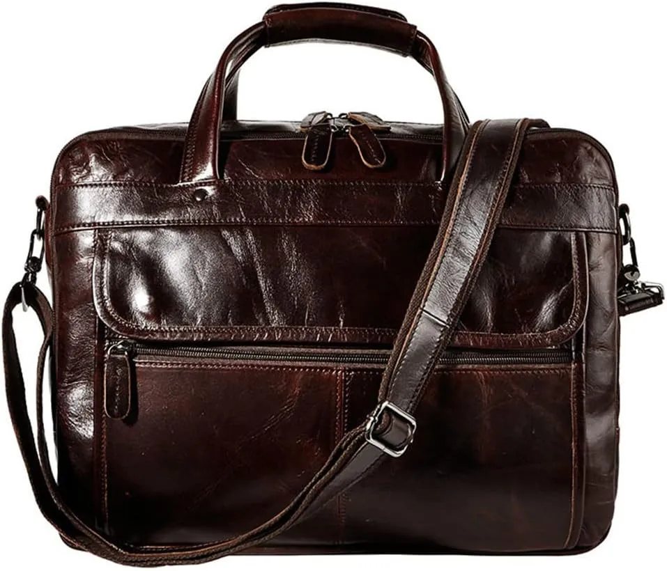 Men Real Leather Antique Briefcase Business 15.6" Laptop Cases Attache Messenger Bags