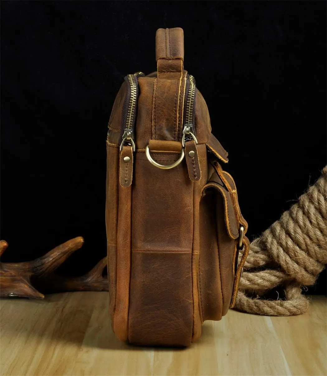 Men Real Leather Antique Coffee Briefcase Business 13" Laptop Cases Attache Messenger Bags