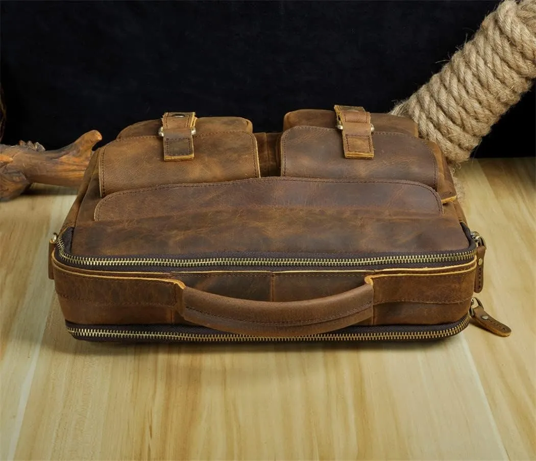 Men Real Leather Antique Coffee Briefcase Business 13" Laptop Cases Attache Messenger Bags