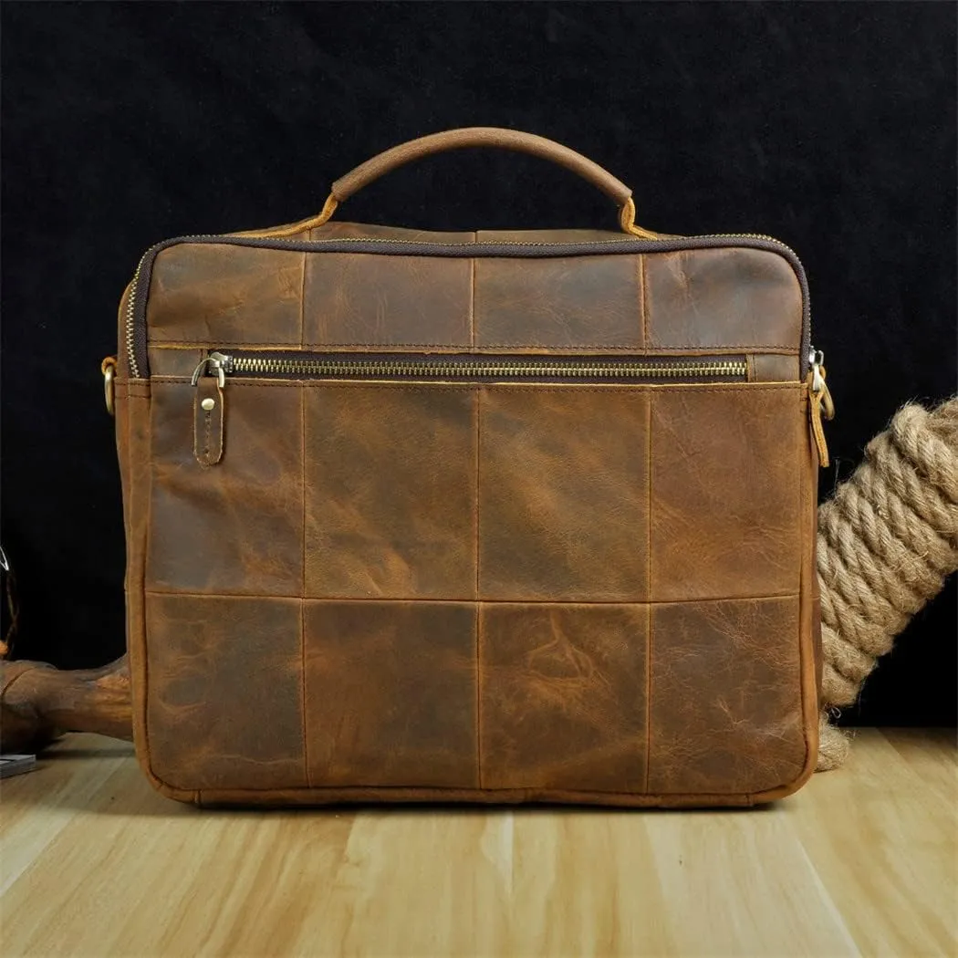 Men Real Leather Antique Coffee Briefcase Business 13" Laptop Cases Attache Messenger Bags