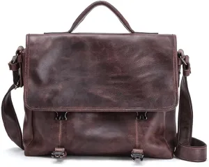 Men Retro Genuine Leather Briefcase Convertible 13. 3 Inch Messenger Bags Handbag Multifunction Business Shoulder Bag