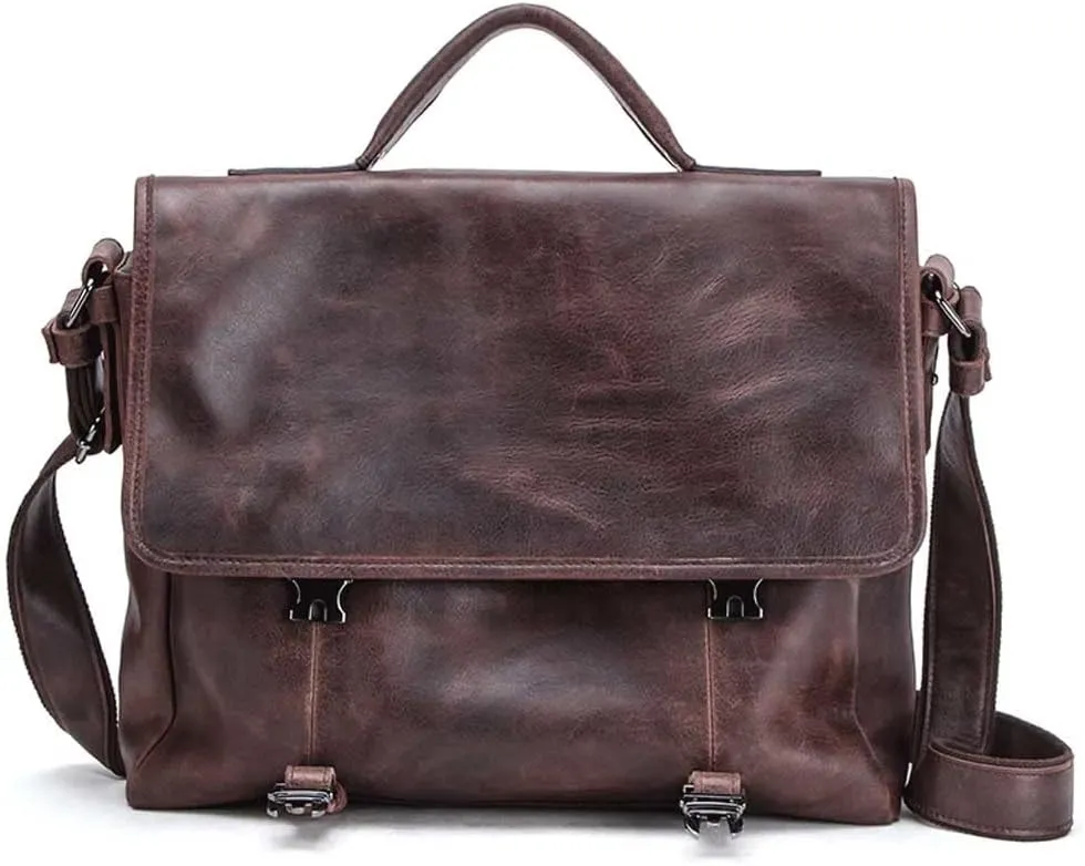 Men Retro Genuine Leather Briefcase Convertible 13. 3 Inch Messenger Bags Handbag Multifunction Business Shoulder Bag