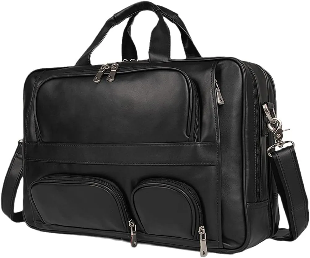 Men Vintage Big Large Coffee Black Brown Genuine Leather Briefcase Office Messenger 17'' Laptop Bags