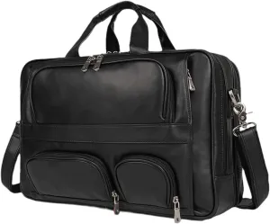 Men Vintage Big Large Coffee Black Brown Genuine Leather Briefcase Office Messenger 17'' Laptop Bags