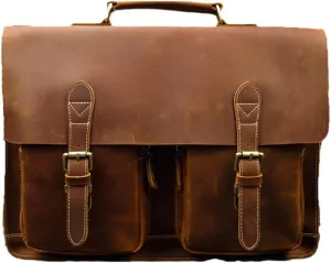 Men Vintage Briefcase Crazy Horse Genuine Leather Laptop Handbag Large Shoulder Messenger Portfolio Bag Business Case