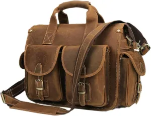 Men's Genuine Leather Briefcase Handbags Crazy Horse Leather Hand Bag Thick Real Leather Shoulder Bag