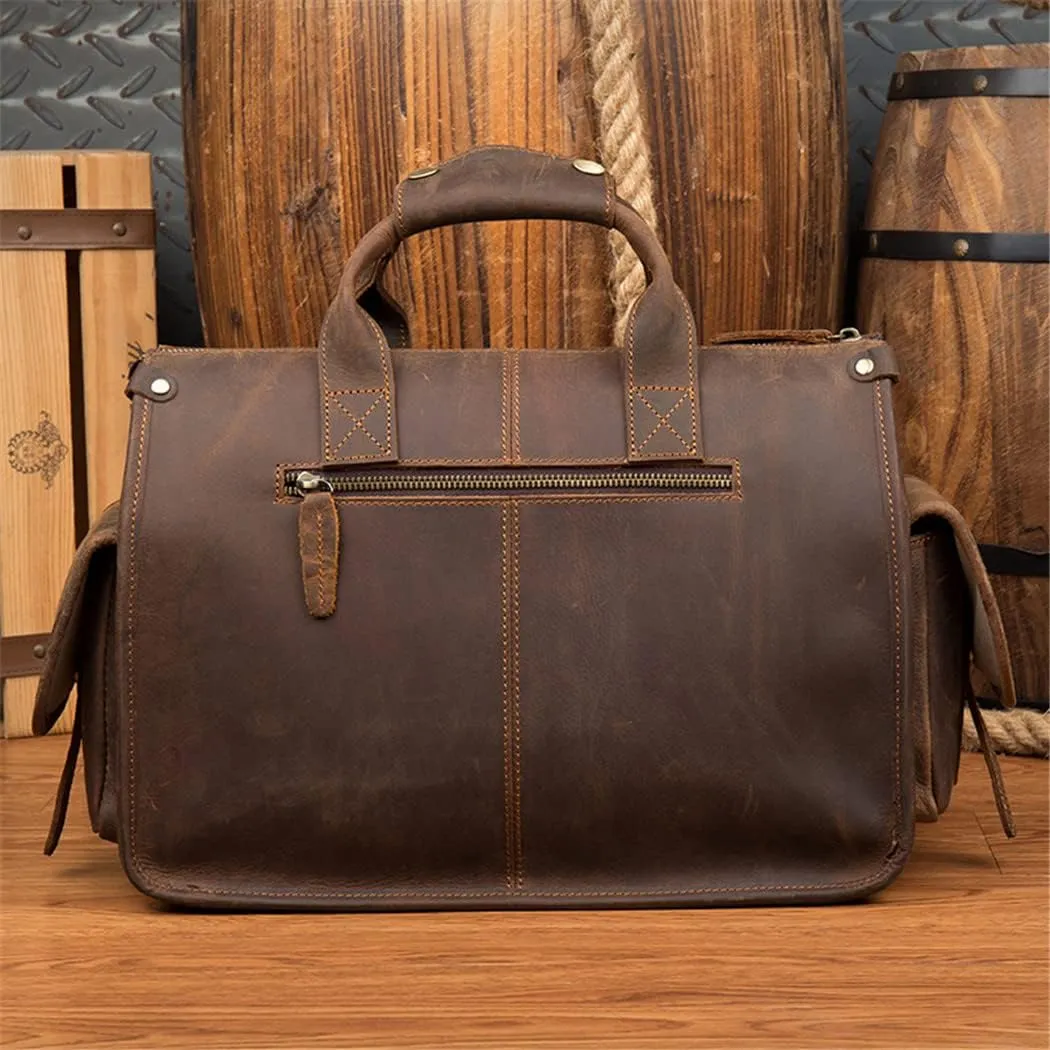 Men's Genuine Leather Briefcase Handbags Crazy Horse Leather Hand Bag Thick Real Leather Shoulder Bag