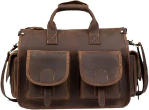 Men's Genuine Leather Briefcase Handbags Crazy Horse Leather Hand Bag Thick Real Leather Shoulder Bag