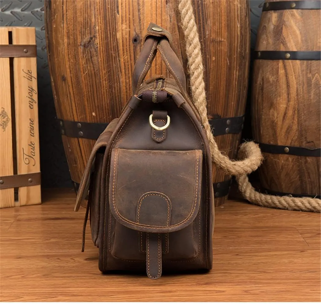 Men's Genuine Leather Briefcase Handbags Crazy Horse Leather Hand Bag Thick Real Leather Shoulder Bag