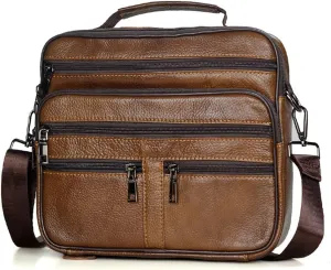 Men's Genuine Leather Messenger Coffee Middle Size Handbags Tote Men Briefcase