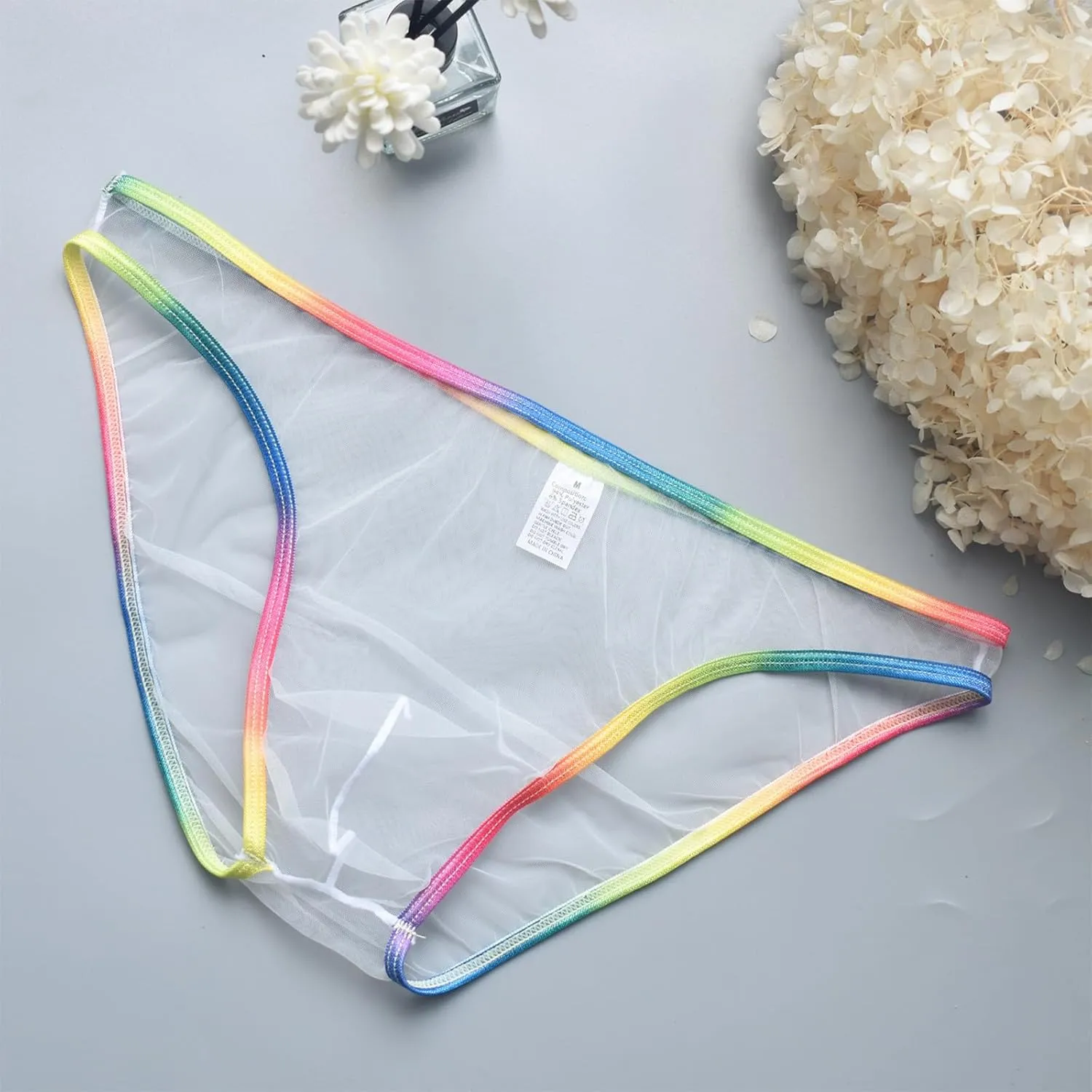 Mens Sexy Briefs Mesh See Through Lingerie Low Rise Underwear U Shaped Pouch Fun Underwear Comfort Breathable Panties