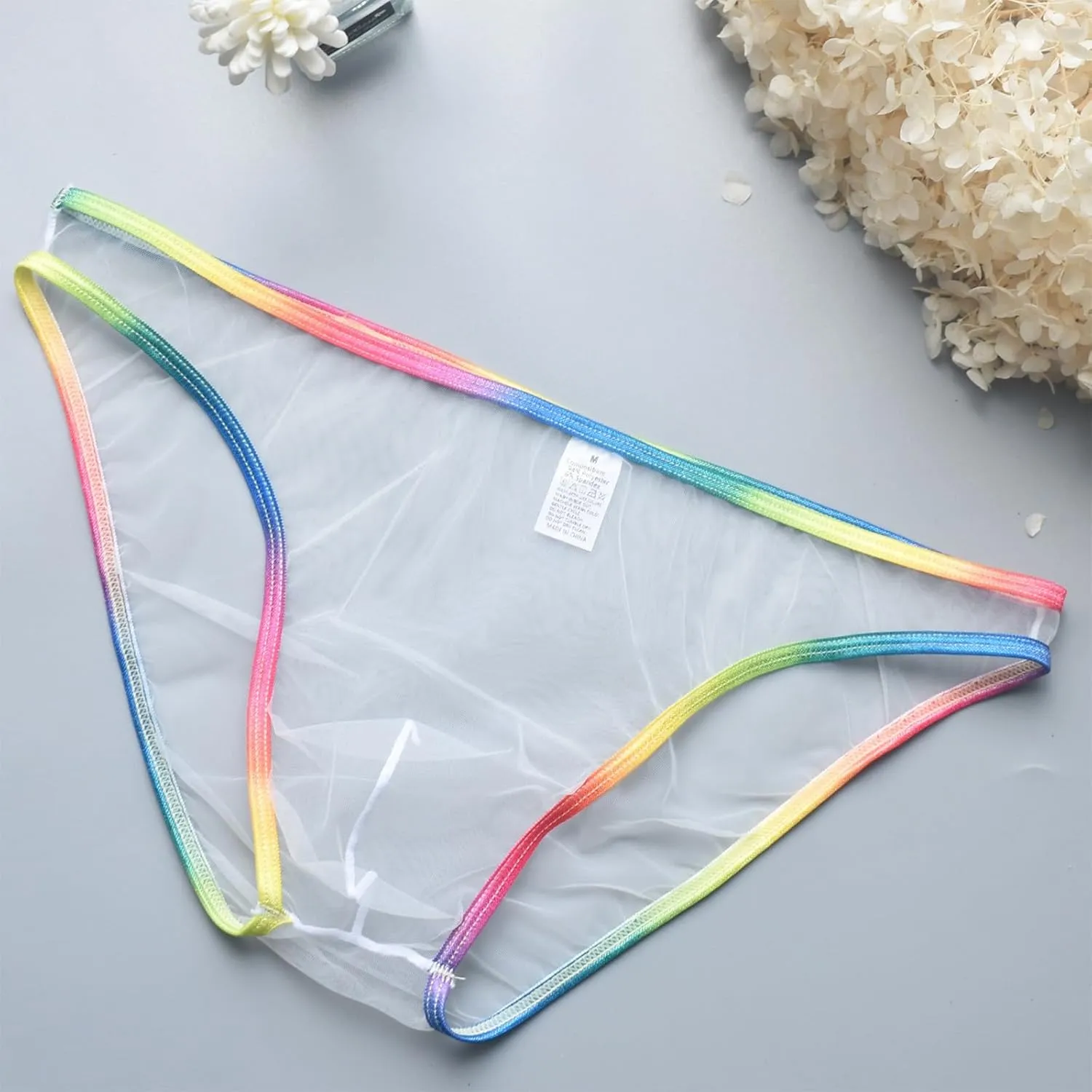 Mens Sexy Briefs Mesh See Through Lingerie Low Rise Underwear U Shaped Pouch Fun Underwear Comfort Breathable Panties