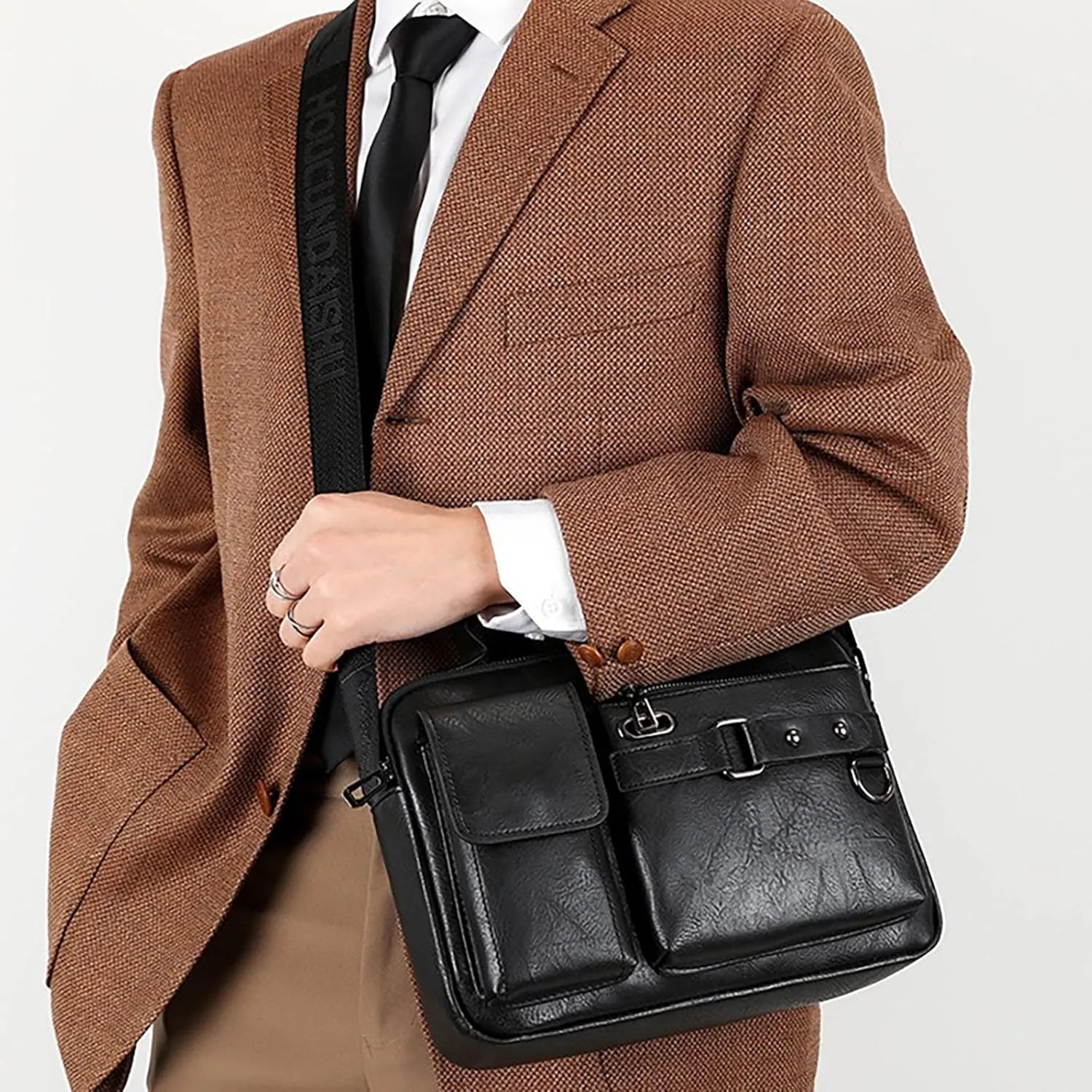 Men's Shoulder Bag Crossbody Bag Large Capacity PU Retro Briefcase Multifunctional Leather Bags Computer Bags