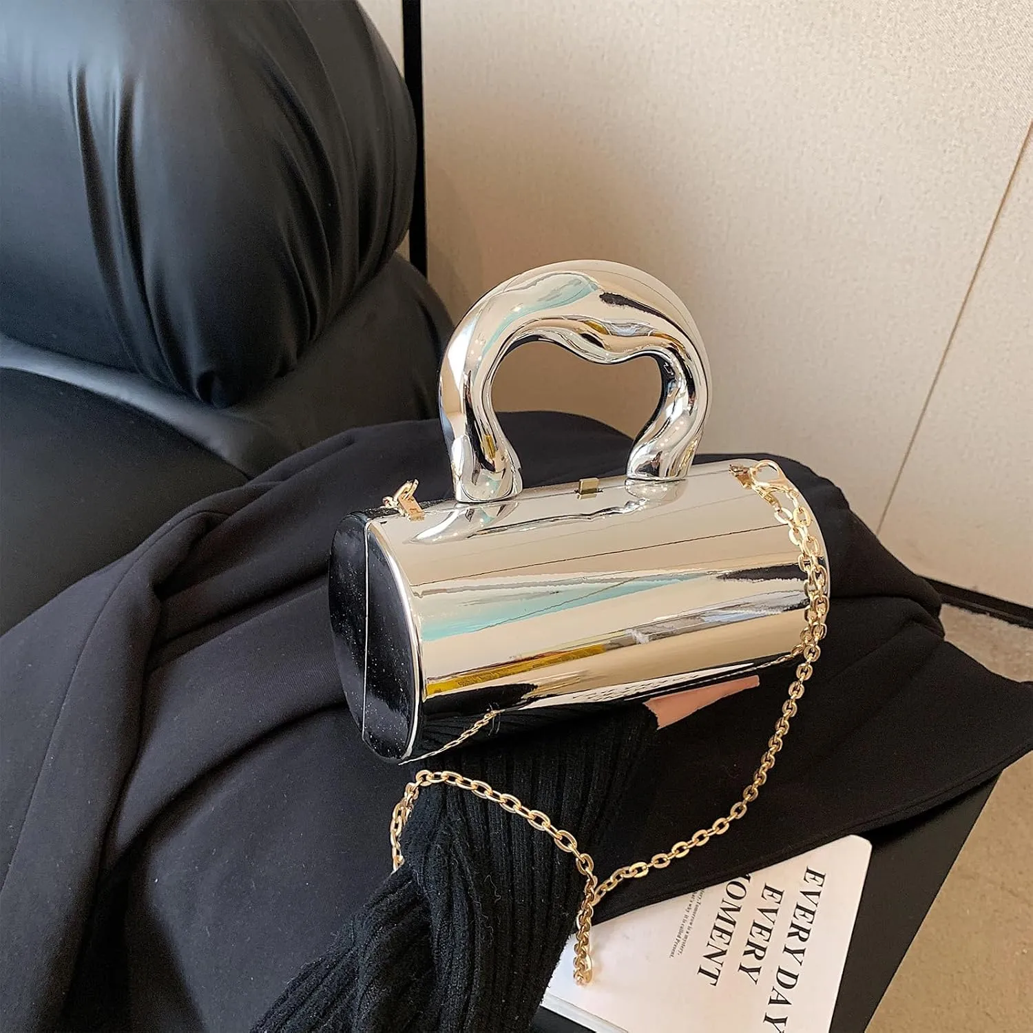 Metallic Purse, Unique Evening Bags with Chain Shoulder Strap Metallic Clutch Handbags for Women