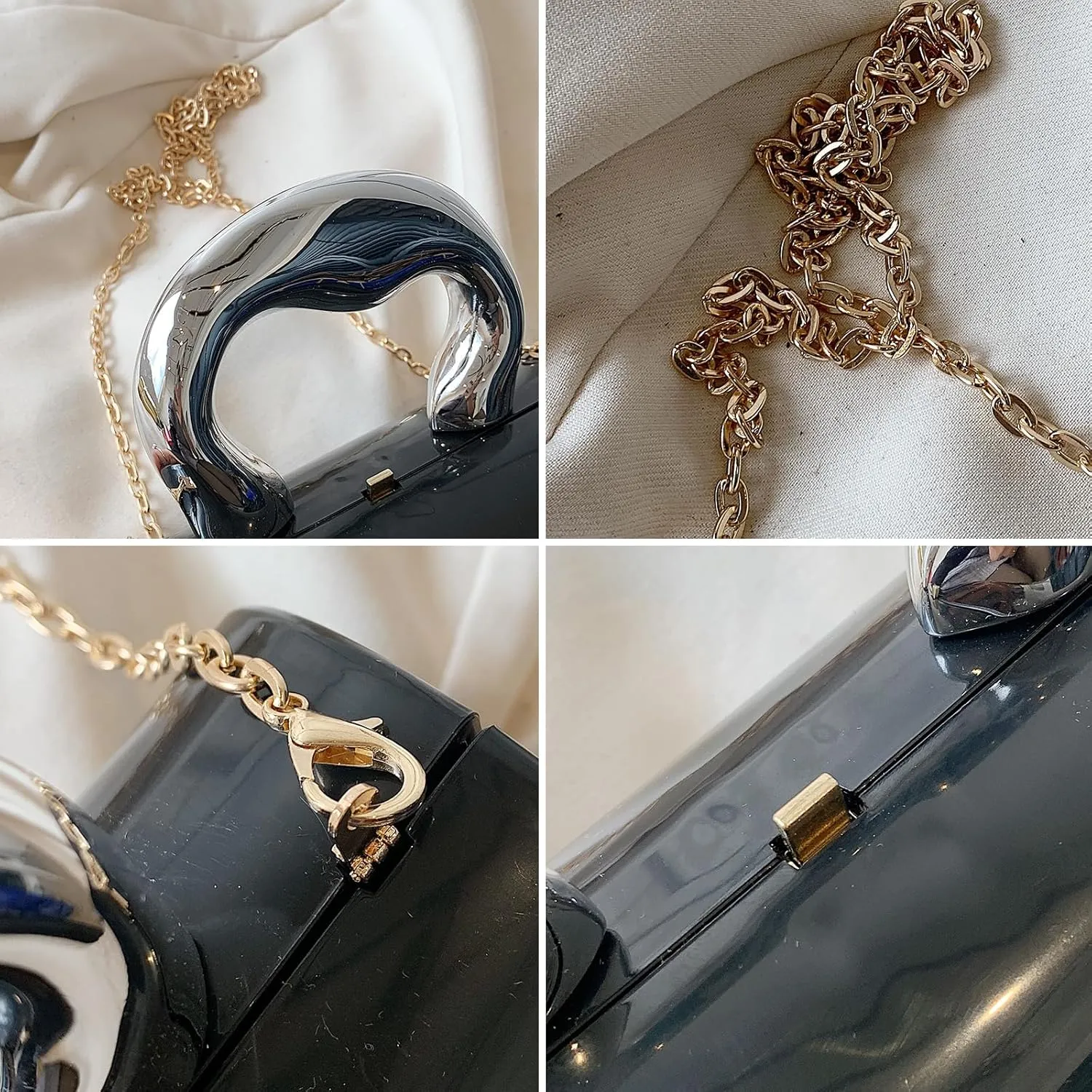 Metallic Purse, Unique Evening Bags with Chain Shoulder Strap Metallic Clutch Handbags for Women