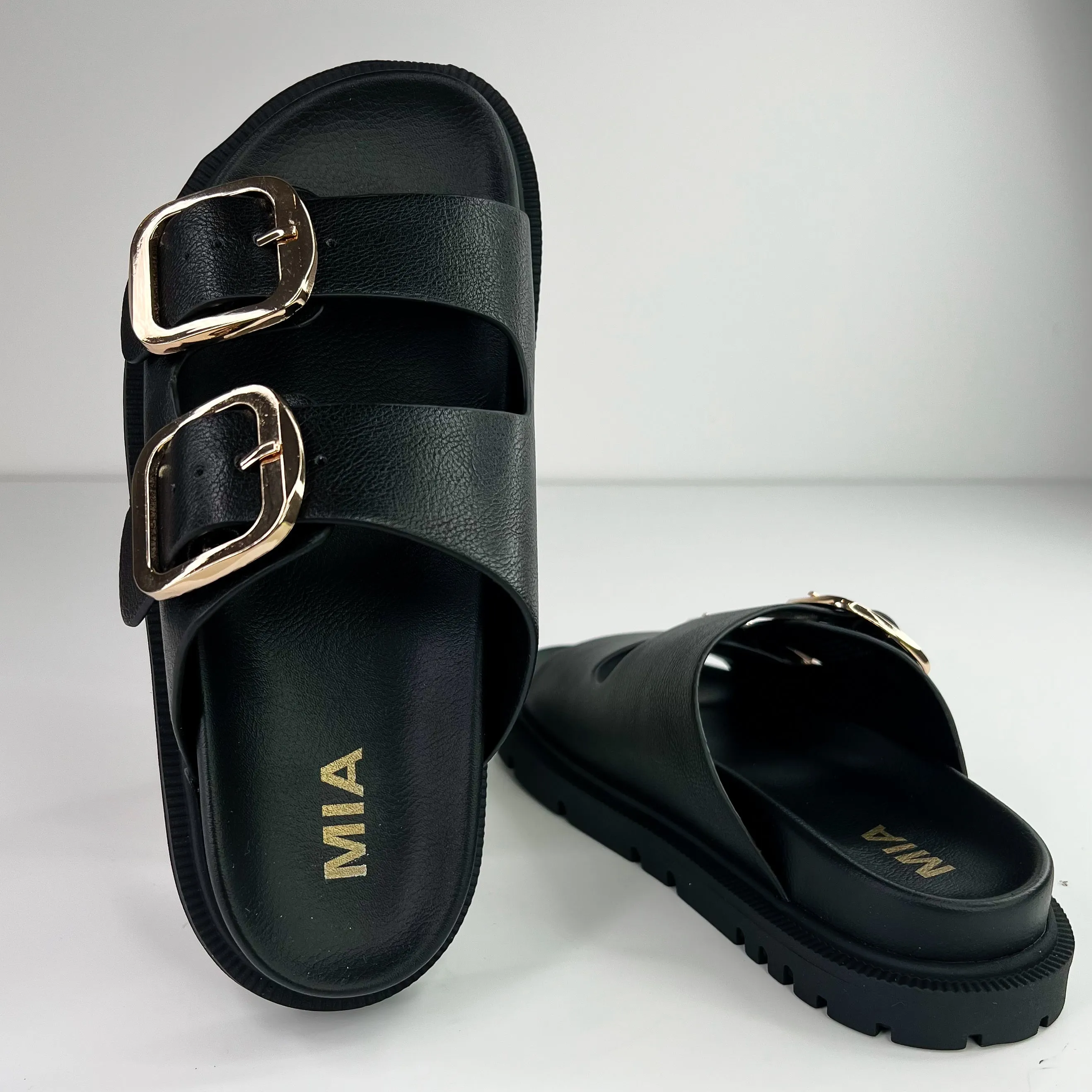 MIA Summer Fun Faux Leather Black Sandals