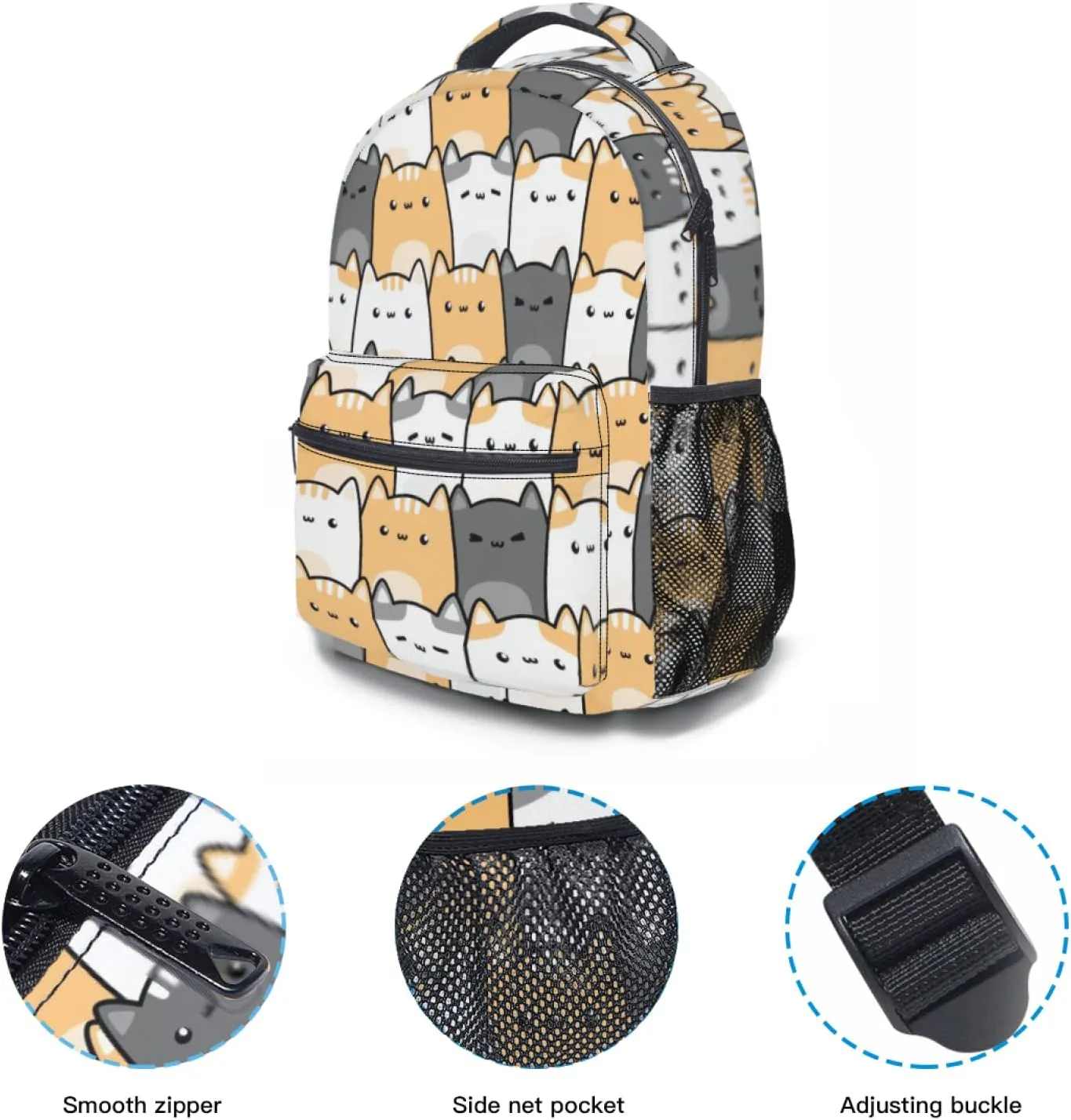 Miaoquhe Cute Cats Backpack for Girls Teenage, Cartoon Animal Backpacks Waterproof Durable School Backpack Personalized Laptop for Hiking Traveling Camping