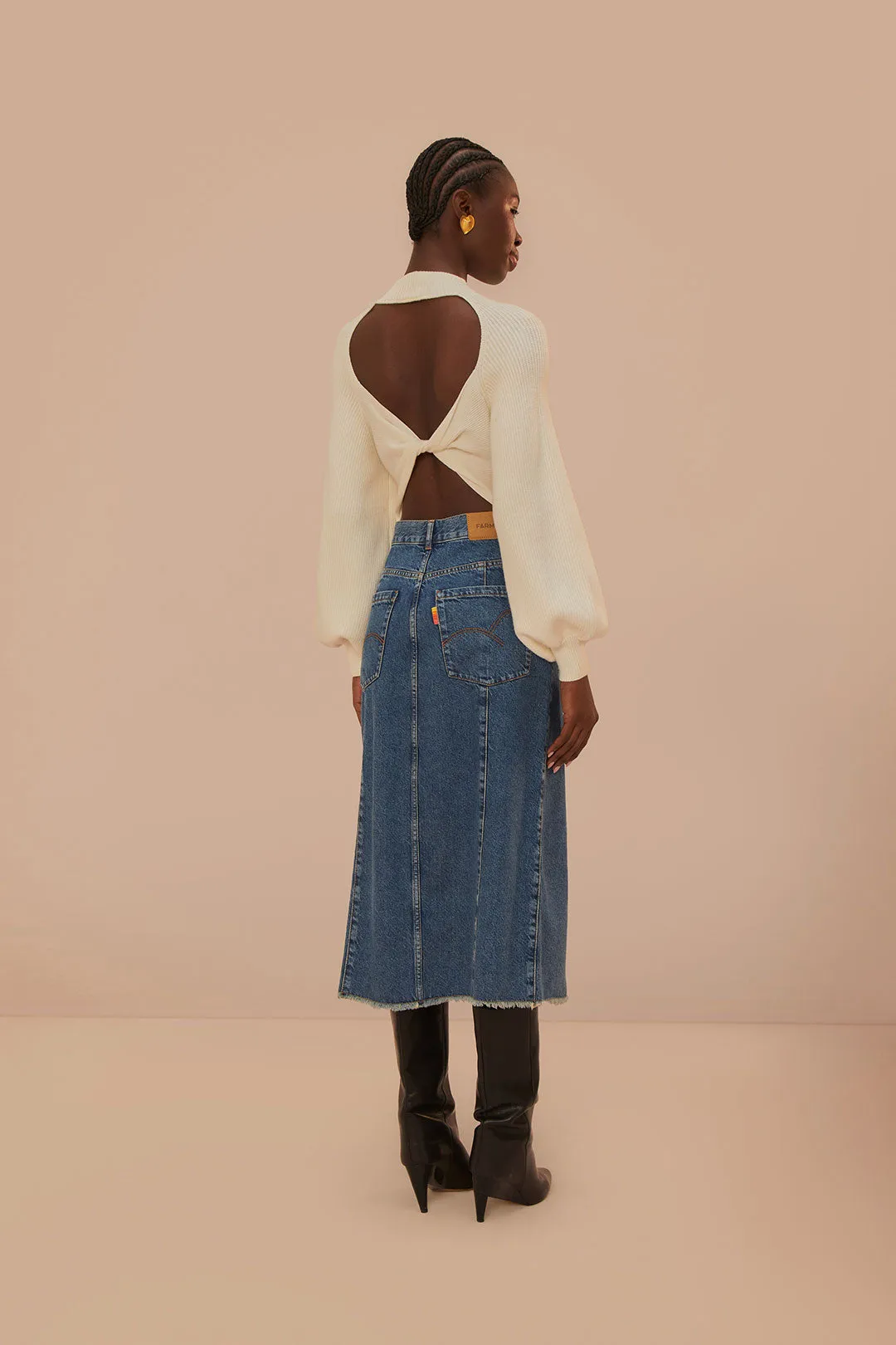 Midi Denim Skirt Low Waist