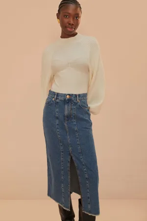 Midi Denim Skirt Low Waist