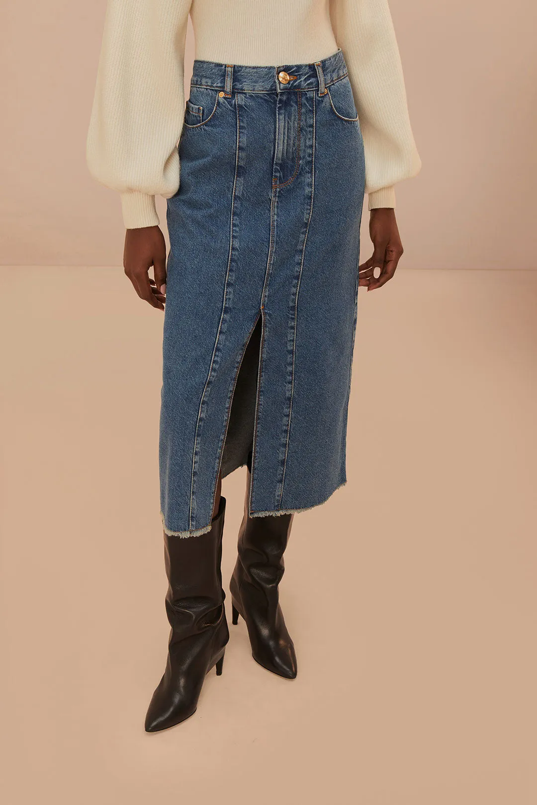 Midi Denim Skirt Low Waist