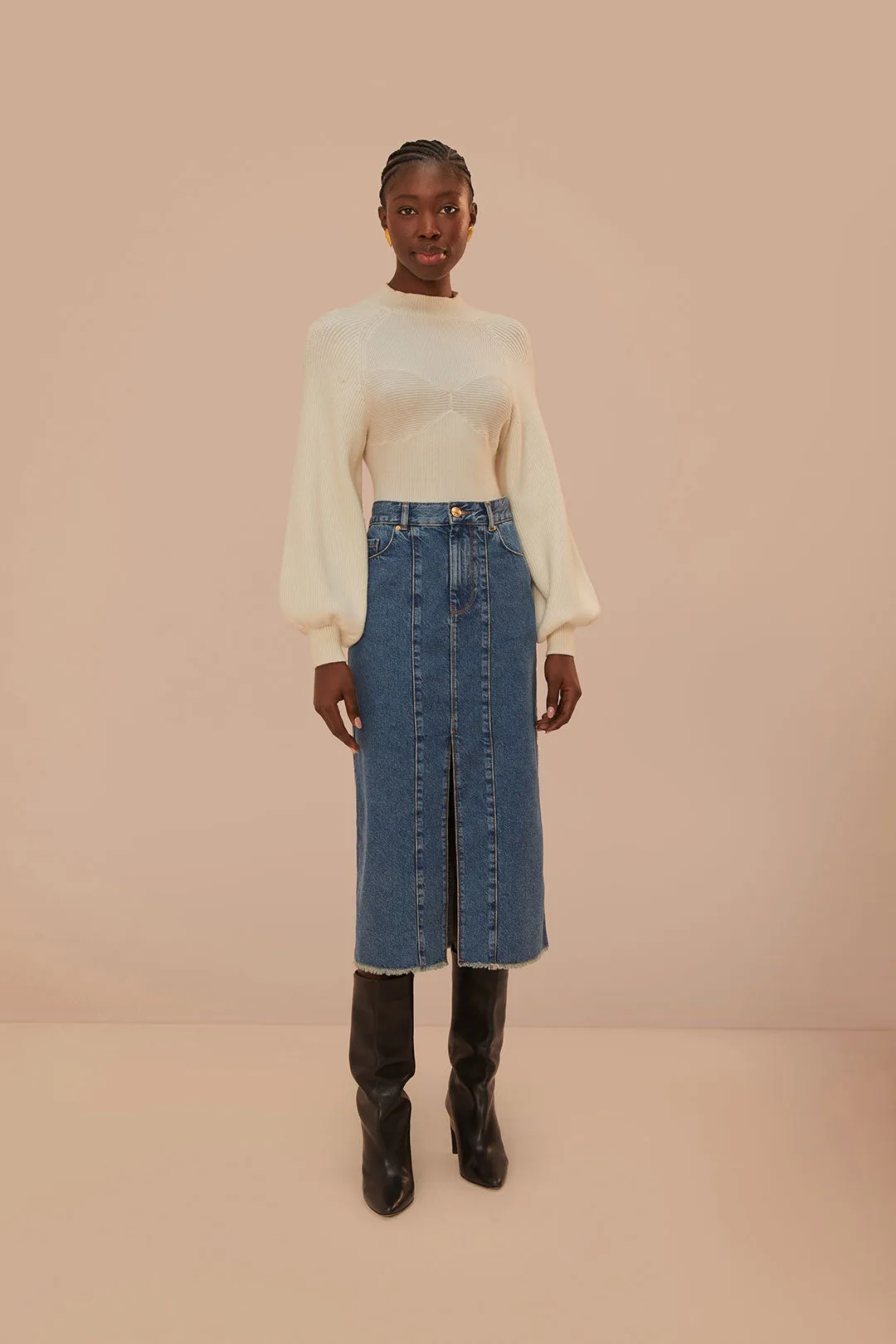 Midi Denim Skirt Low Waist