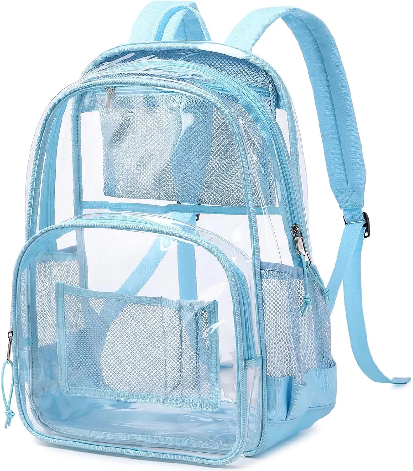 MIRLEWAIY School Backpack Heavy Duty Clear Backpacks Durable See Through Bag Stadium Approved Daypack for travel Campus, Baby Blue
